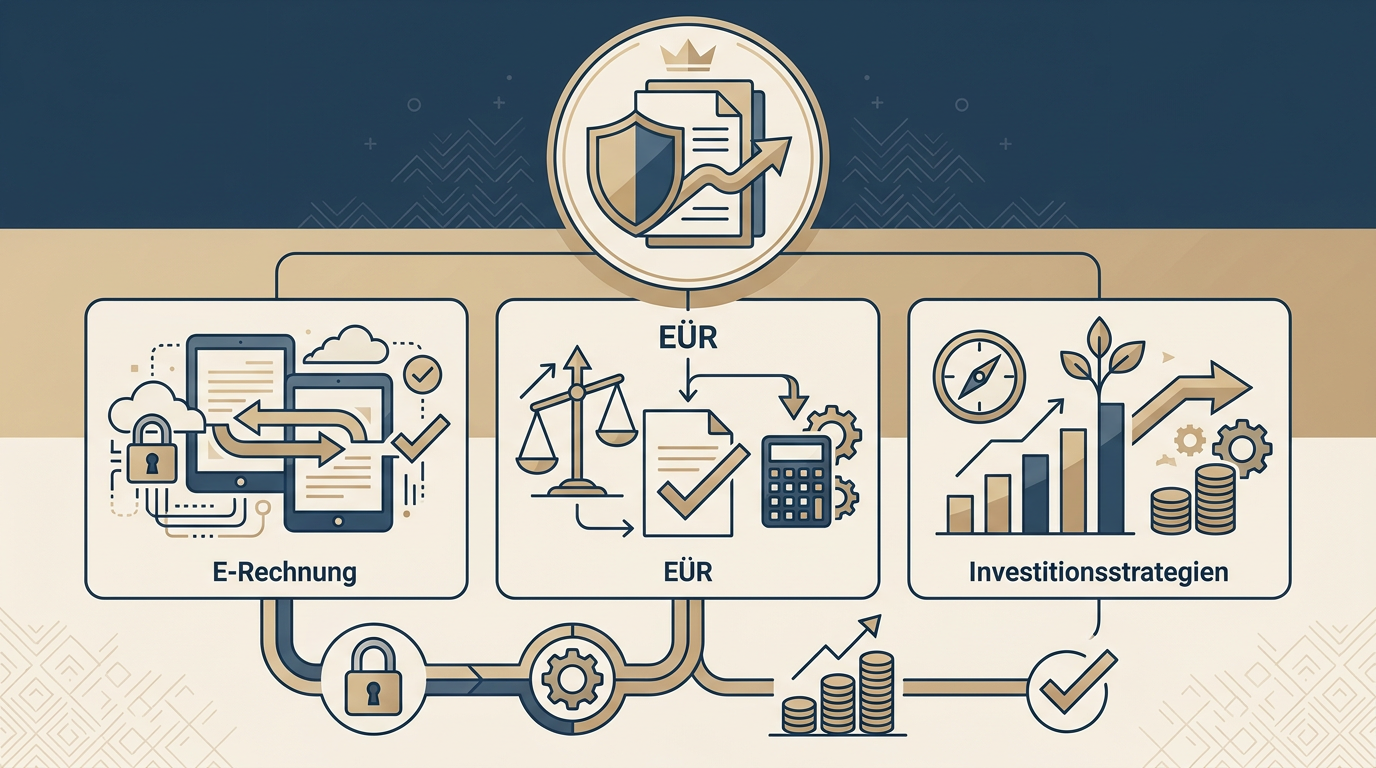 Steuer-Leitfaden 2026: E-Rechnung, EÜR und Investitionsstrategien Redaktionelle Infografik zum Thema Steuer-Leitfaden 2026: E-Rechnung, EÜR und Investitionsstrategien