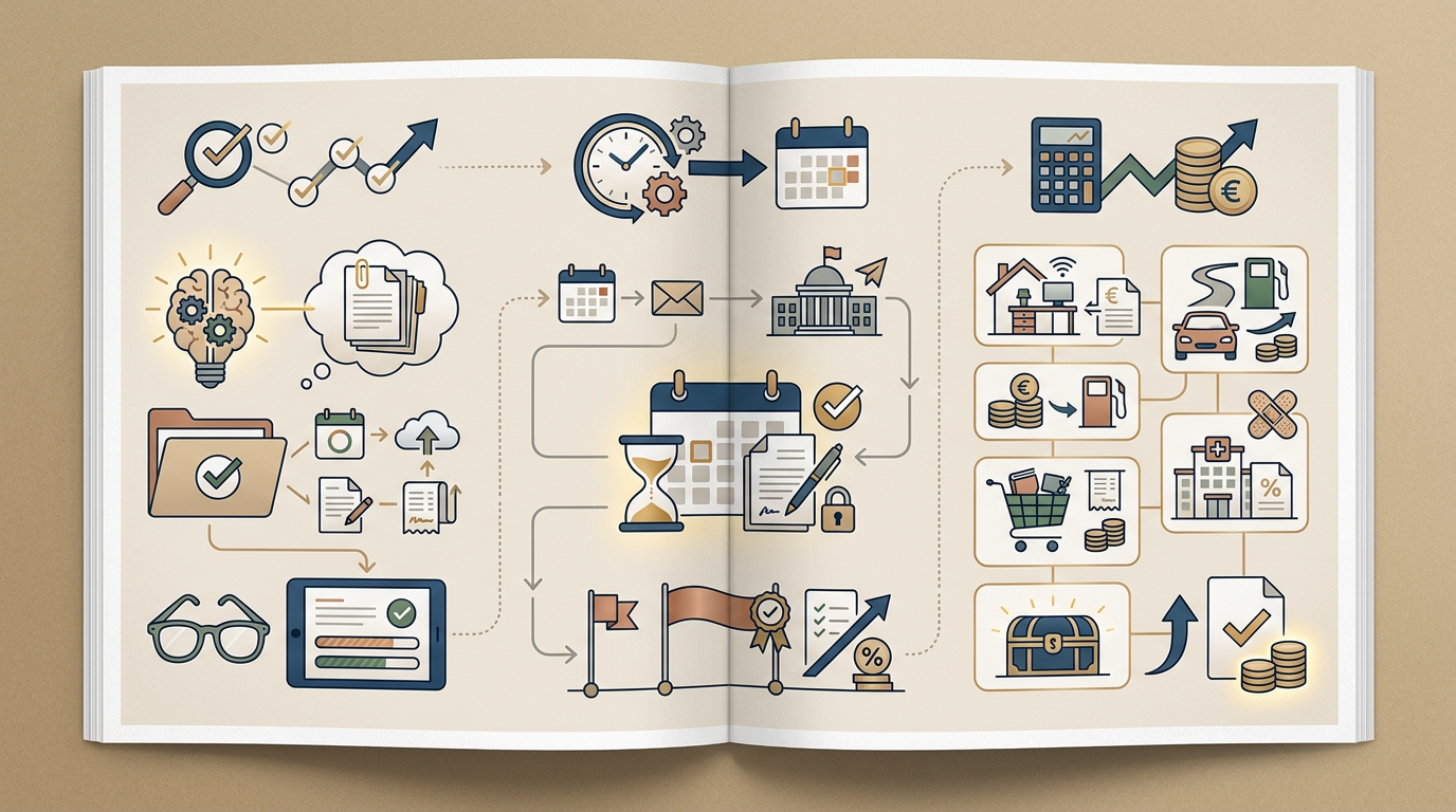 Redaktionelle Infografik zum Thema Steuererklärung 2025 selbst machen: Tipps, Fristen und Pauschalen