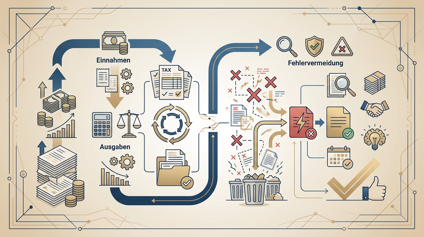 Redaktionelle Infografik zum Thema EÜR-Systematik 2026: Korrekter Aufbau und Fehlervermeidung