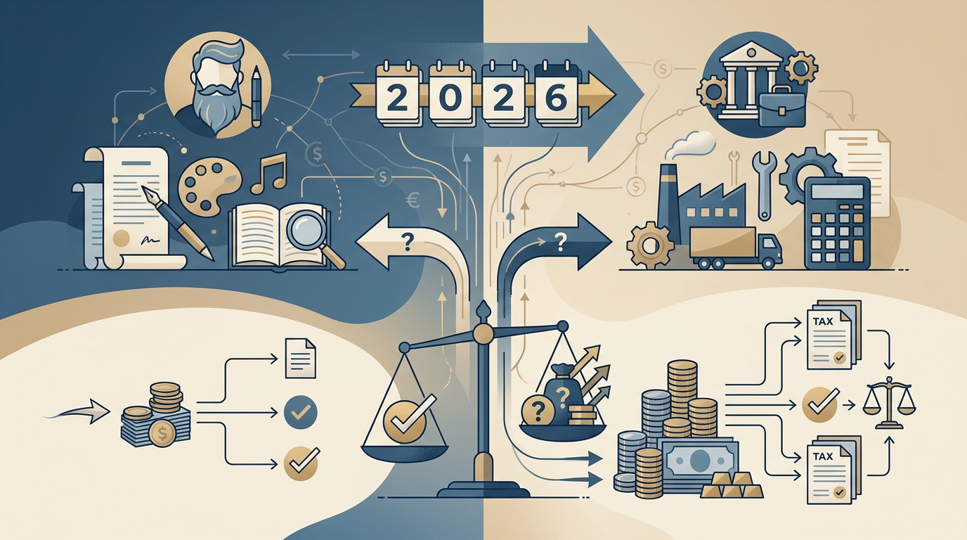 Redaktionelle Infografik zum Thema Statusfeststellung 2026: Steuerliche Differenz Freiberuf vs. Gewerbe