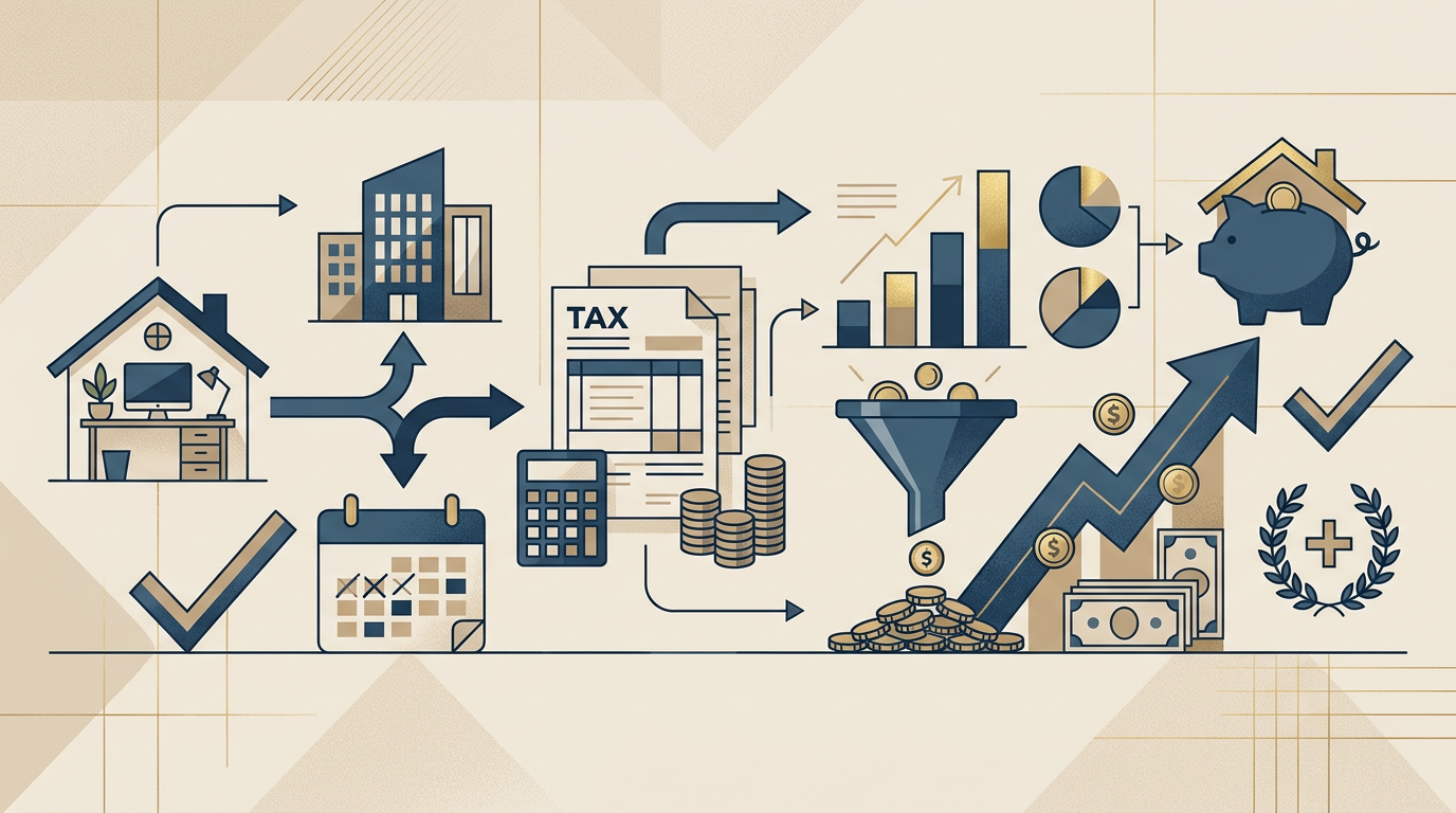 Homeoffice & Arbeitszimmer 2026: Hybrid-Modelle steuerlich nutzen Redaktionelle Infografik zum Thema Homeoffice & Arbeitszimmer 2026: Hybrid-Modelle steuerlich nutzen