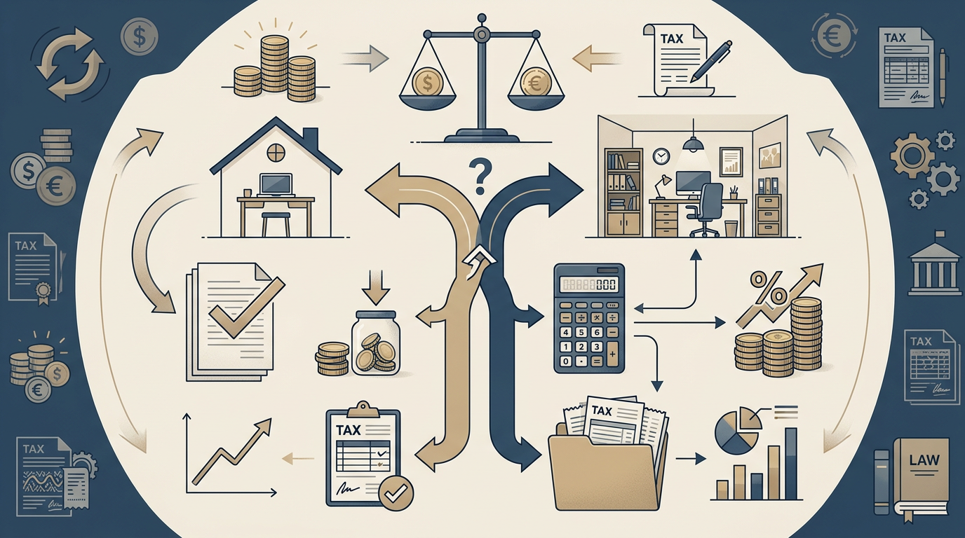 Redaktionelle Infografik zum Thema Homeoffice-Steuer 2026: Pauschale oder Arbeitszimmer wählen