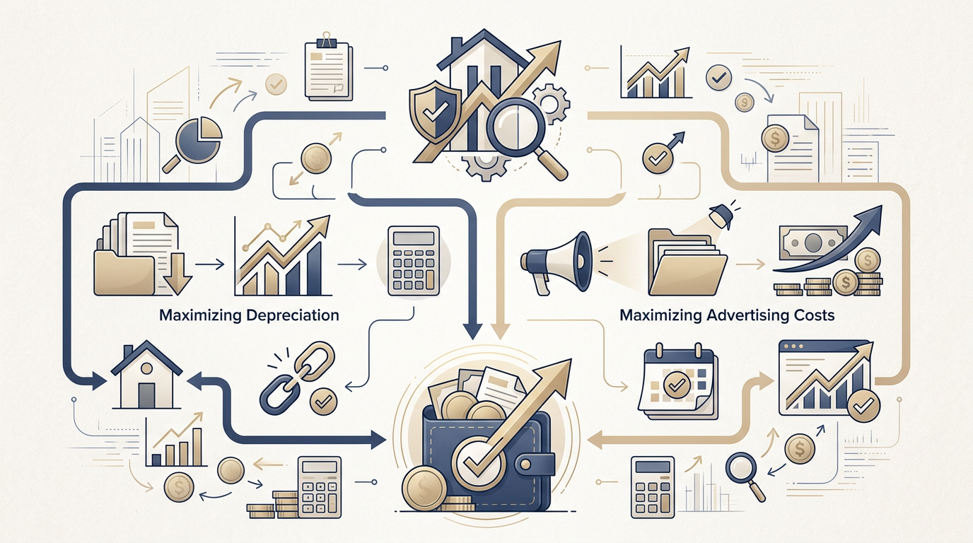 Immobilien-Steuer 2026: Abschreibung und Werbungskosten maximieren Redaktionelle Infografik zum Thema Immobilien-Steuer 2026: Abschreibung und Werbungskosten maximieren