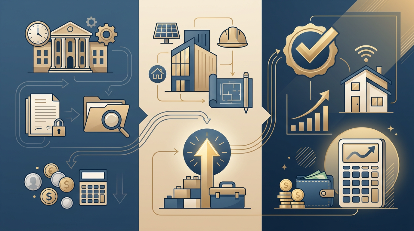 Redaktionelle Infografik zum Thema Steuervorteil Modernisierung: So maximieren Sie Abzüge 2026