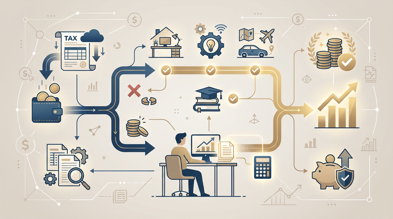 Redaktionelle Infografik zum Thema Betriebsausgaben 2026: Strategische Absetzbarkeit für Freelancer