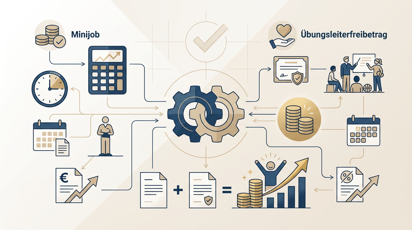 Kombi-Check 2026: Minijob und Übungsleiterfreibetrag optimieren Redaktionelle Infografik zum Thema Kombi-Check 2026: Minijob und Übungsleiterfreibetrag optimieren