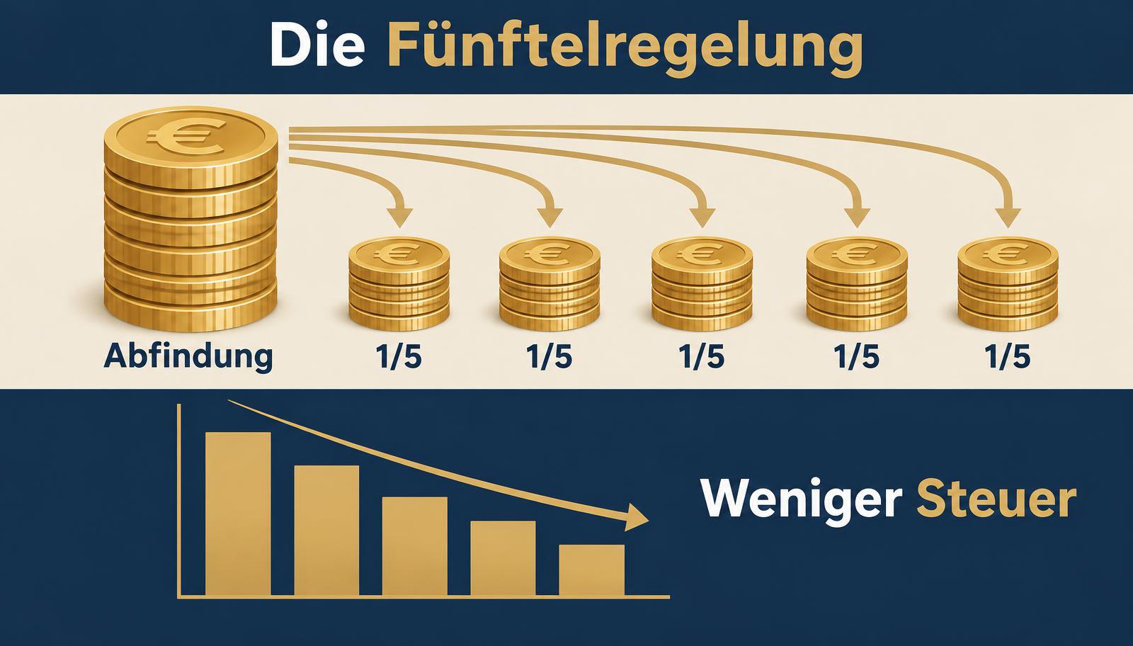 Infografik: Die Fünftelregelung verteilt die Abfindung rechnerisch auf fünf Teile